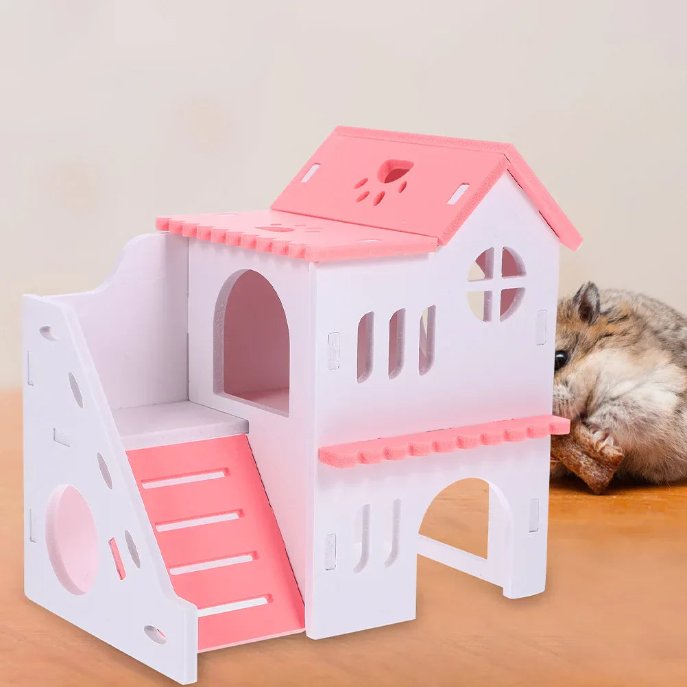 2 Pcs Hamster Double-Deck Villa Small House Rat