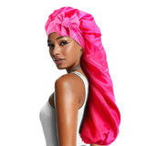 Women Satin Bonnets Adjustable Long Barrel Nightcap Solid