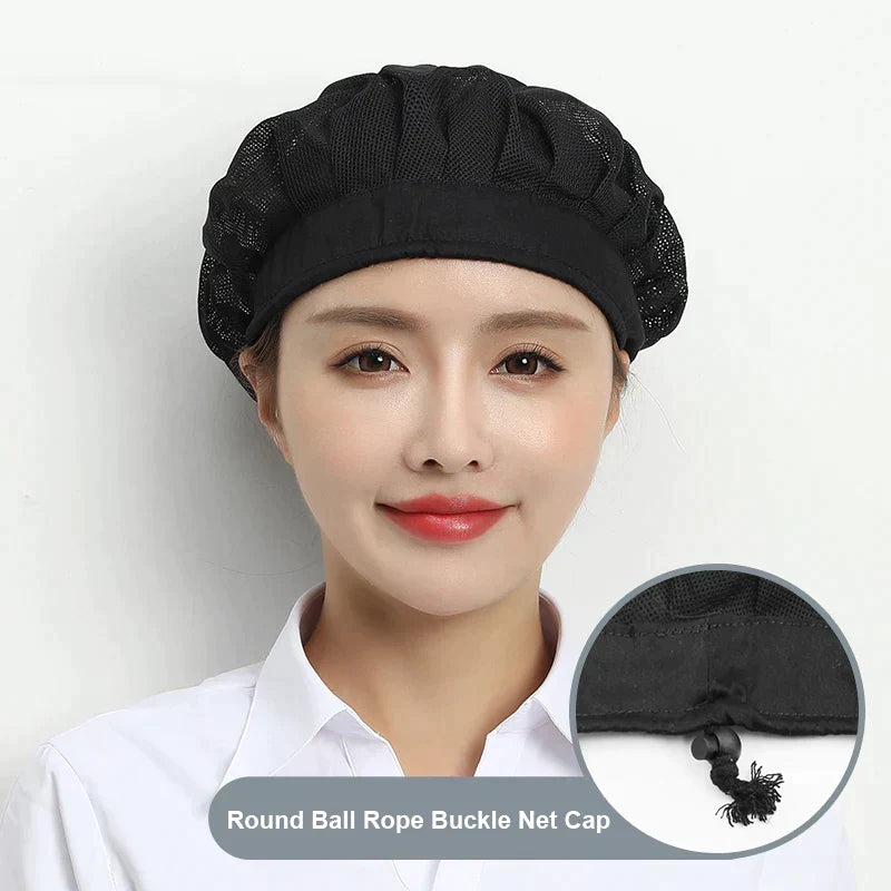 Black Adjustable Food Service Net Hat Kitchen Work