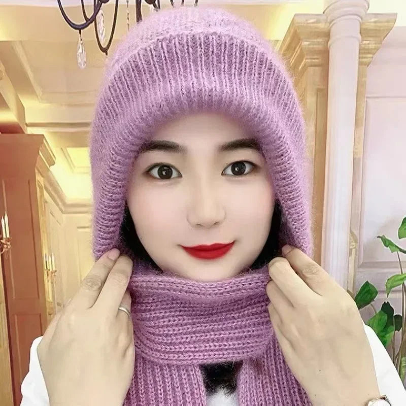 Fashion Winter Women Windproof Hat and Scarf in