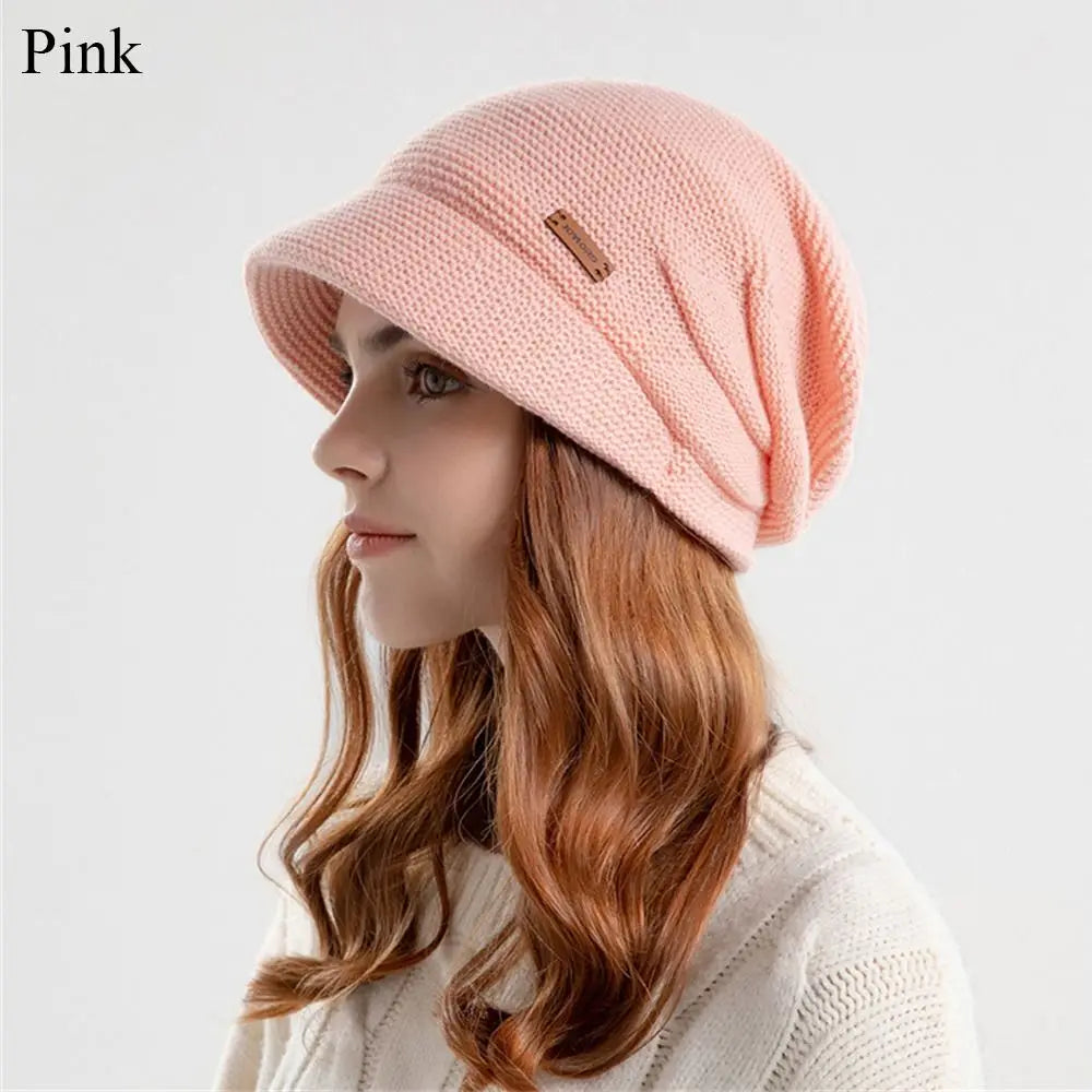 Fleece Lined Knitted Hat Casual Thickened Short Brim