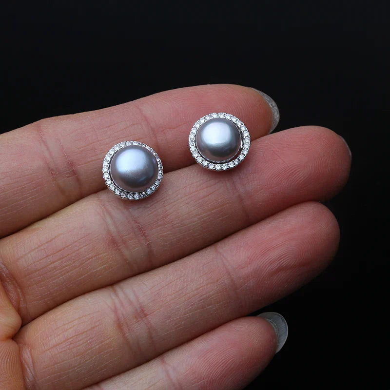 Wedding Natural White Freshwater Pearl Earrings 925 Silver