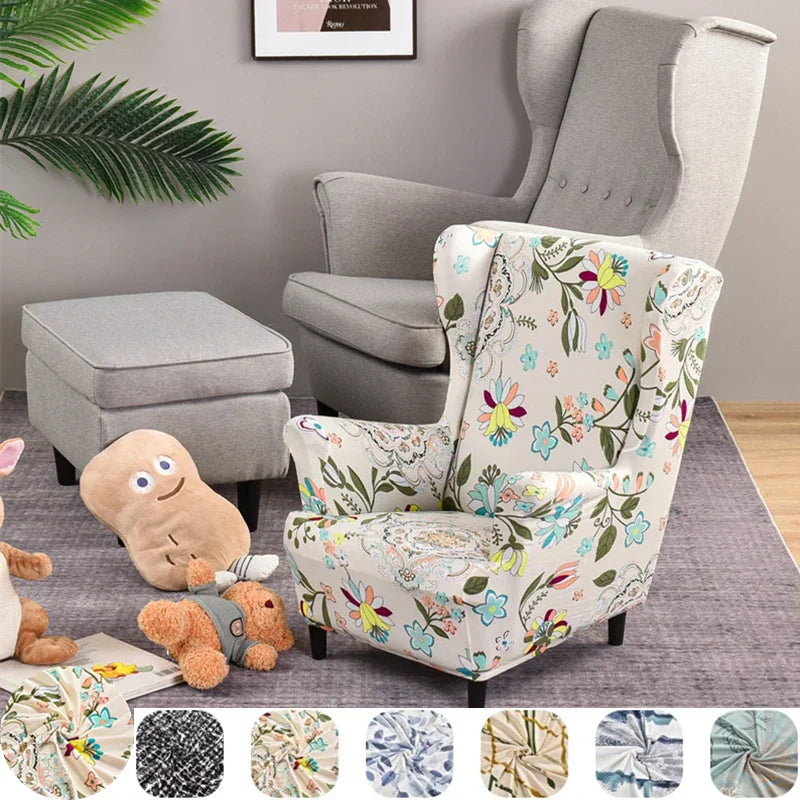 Floral Printed Wing Chair Cover All-inclusive Wingback Armchair