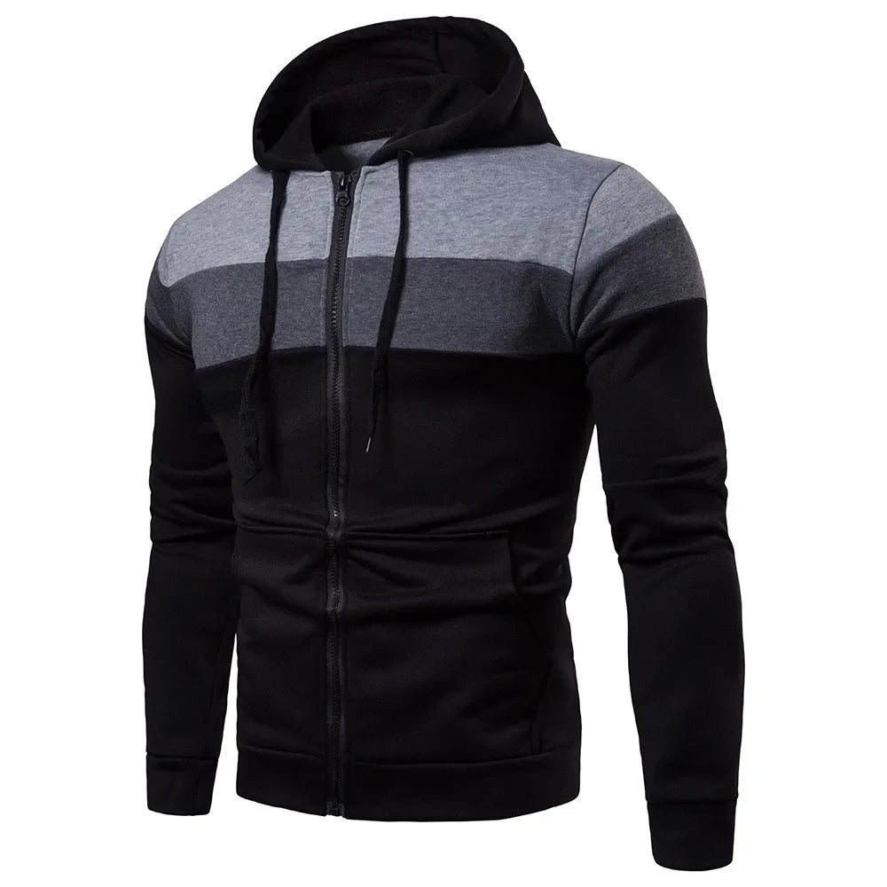 Men's Colorblock Slim Fit Athleisure Patchwork Cardigan Hoodie