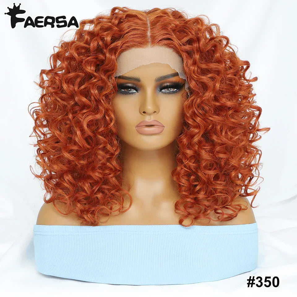 16" Kinky Curly Synthetic Lace Front Wig Black