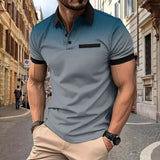 Summer Mens Lapel short-Sleeved T-shirt Contrasting Color polka