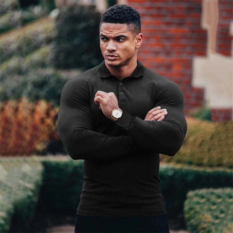 Brand Polo-Shirts Long Sleeve Male Cotton Solid Fitness