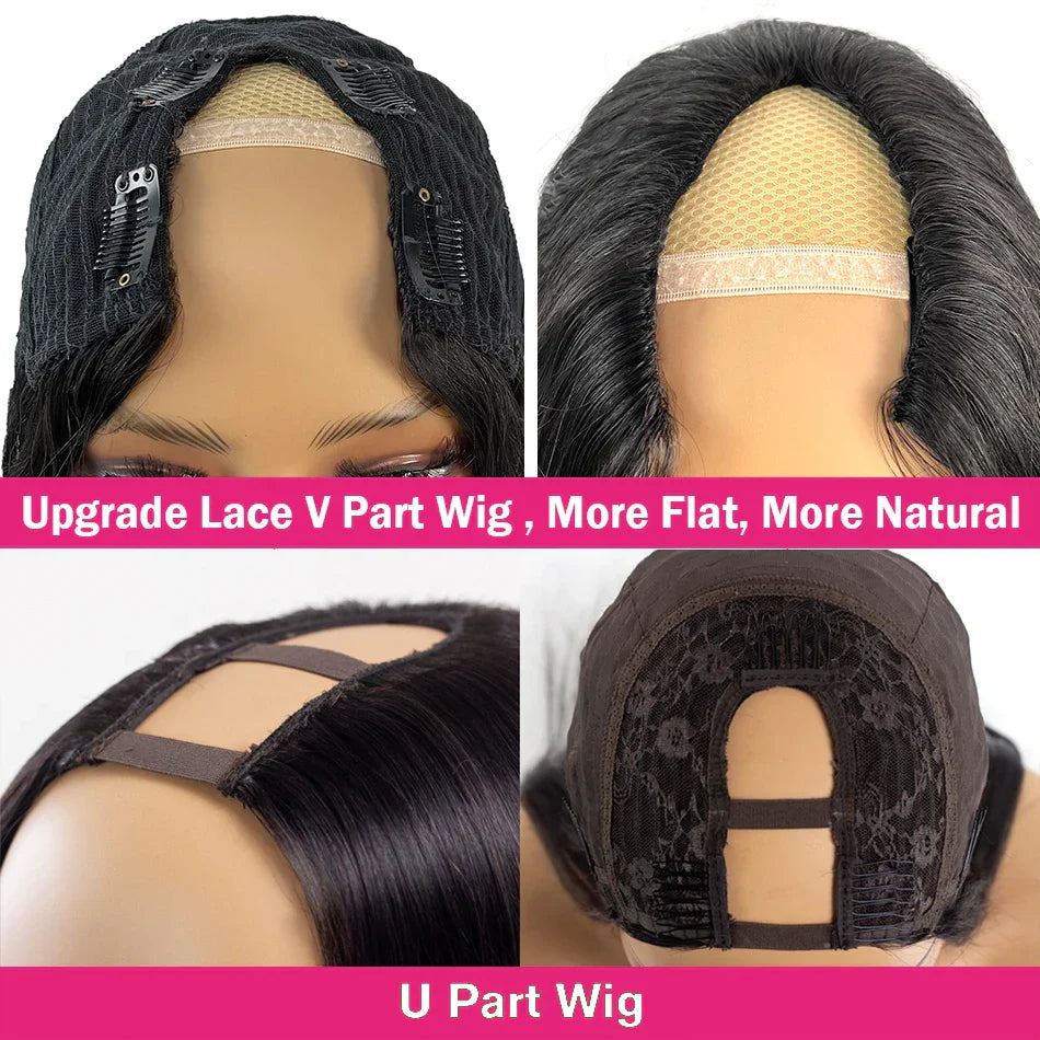 V Part Wig Human Hair No Leave Out