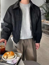 Elegant Solid Brown Coat Men's Spring Autumn High-end