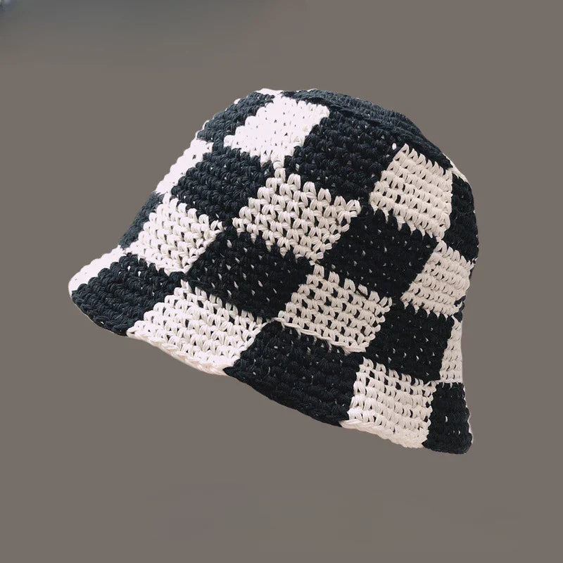 Korean Hand knit Crochet Bucket Hats Spring Summer