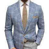 Men's Suit Jacket Checkered Striped Lapel Long Sleeved