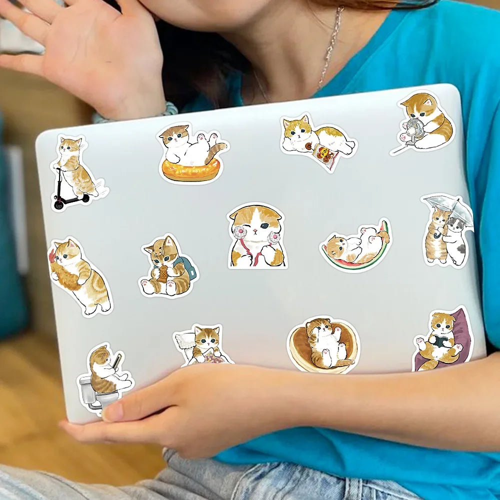 103064PCS Kawaii Winter Yellow Cat Sticky Graffiti Sticker