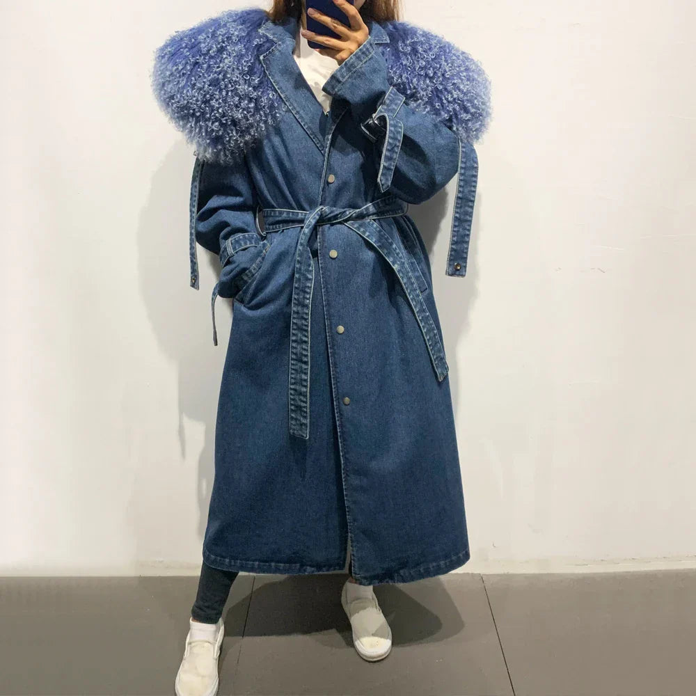 Denim Coat Long 2024 New Coming Denim Windbreak