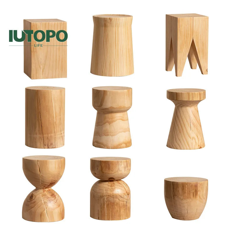 Creative Solid Wood Stool Log Pouf Sitting Stool