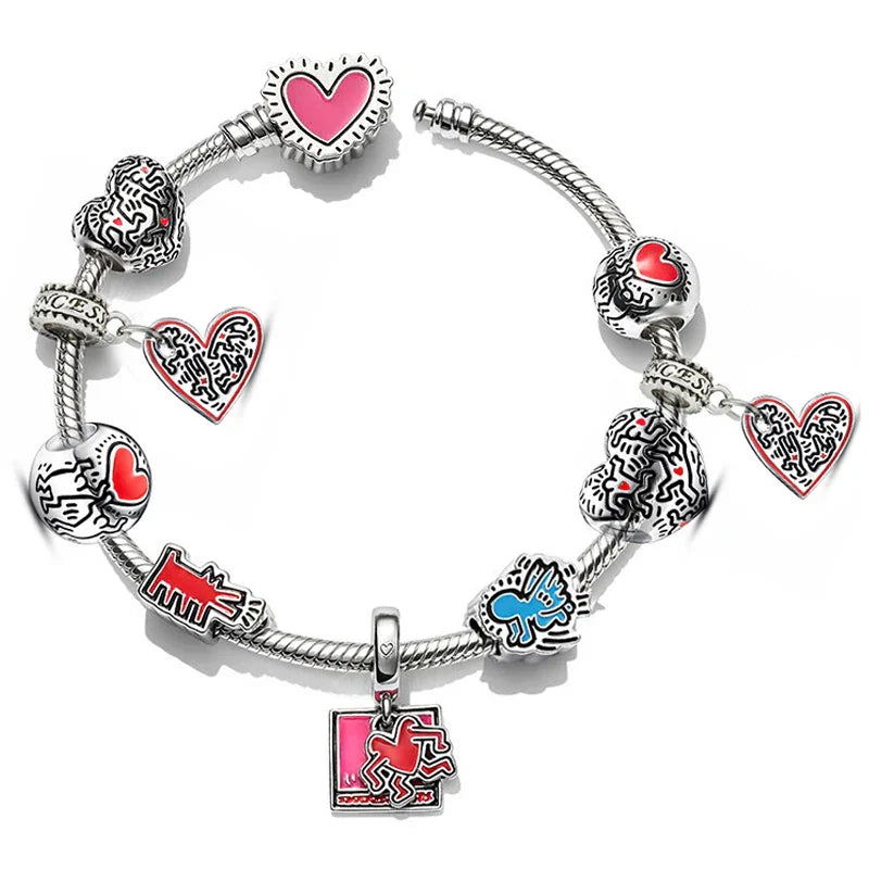 Cute Enamel Disney Princess Dress Charms Bracelet Women