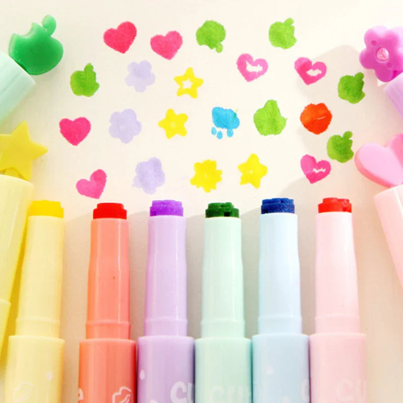 Haile 6Pc Kawaii Candy Color Highlighters Inks Stamp