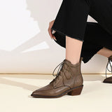 Genuine Leather Retro Mature Women Ankle Boots Pointed