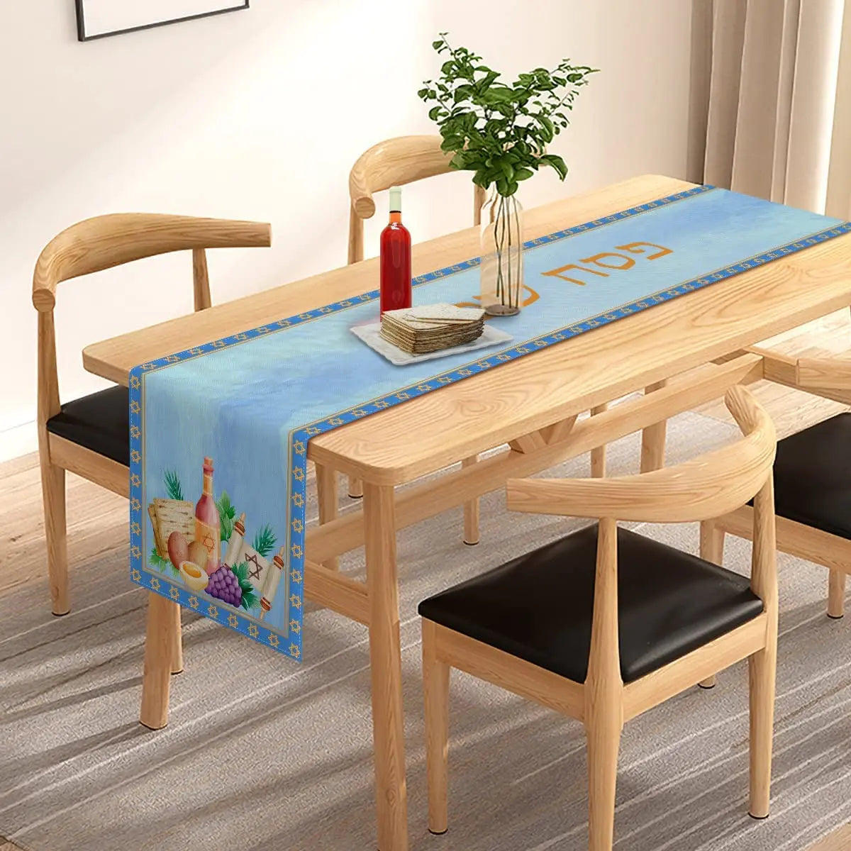 Passover Linen Table Runner Pesach Seder Matzoh Red