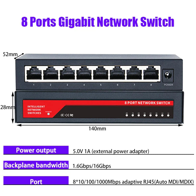 KuWFi Gigabit Network Switch 1000Mbps Ethernet Switch 5/8/10