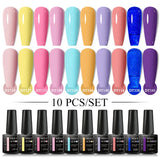 10Pcs Nude Glitter Gel Nail Polish Set Purple