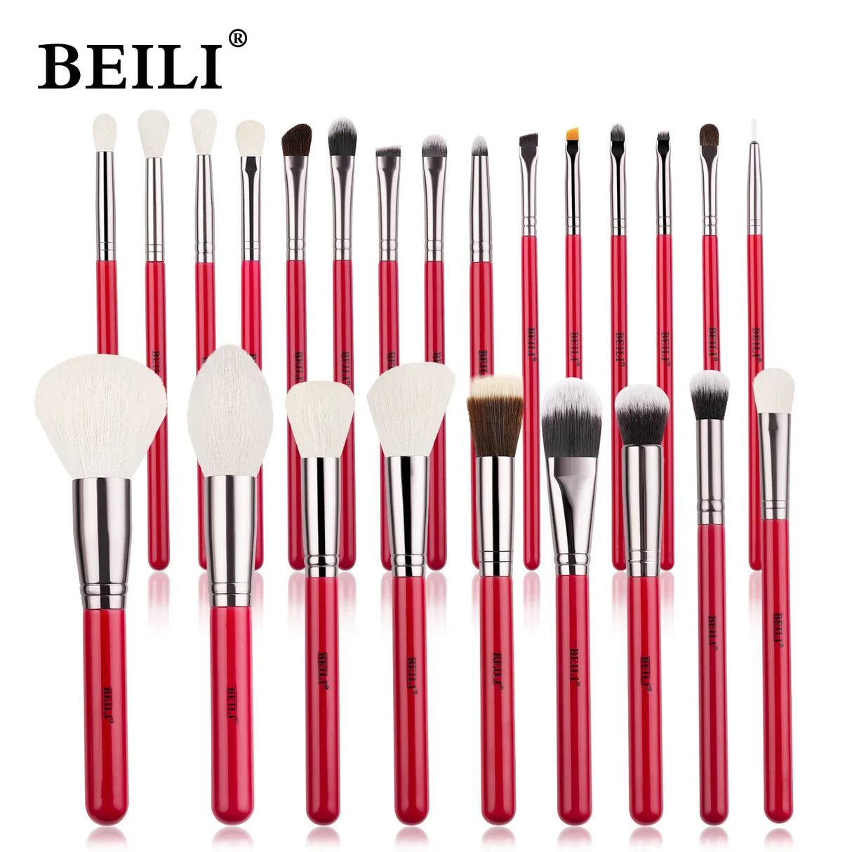 BEILI Red Eye Makeup Brushes Set Professional Natural