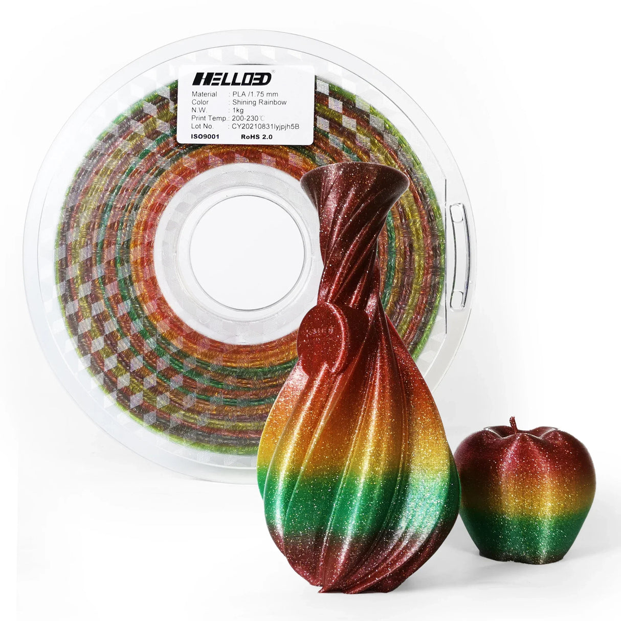 3D Printer Filament PLA 1.75mm Glittering Shining Rainbow