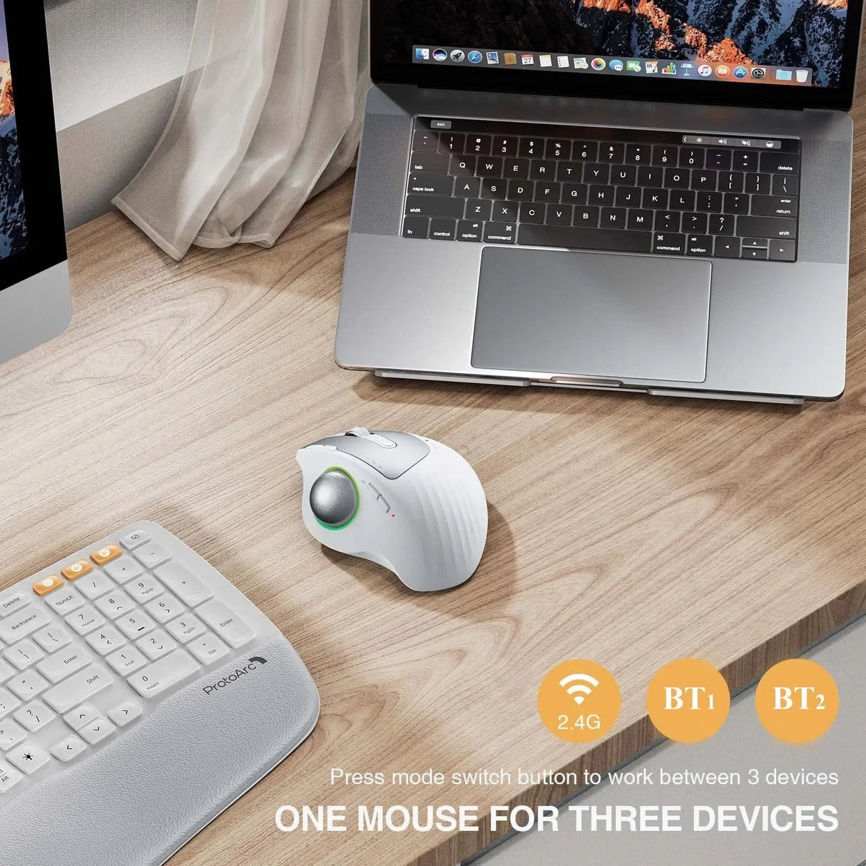 ProtoArc EM01 Trackball Mouse RGB Wireless 2.4G Bluetooth