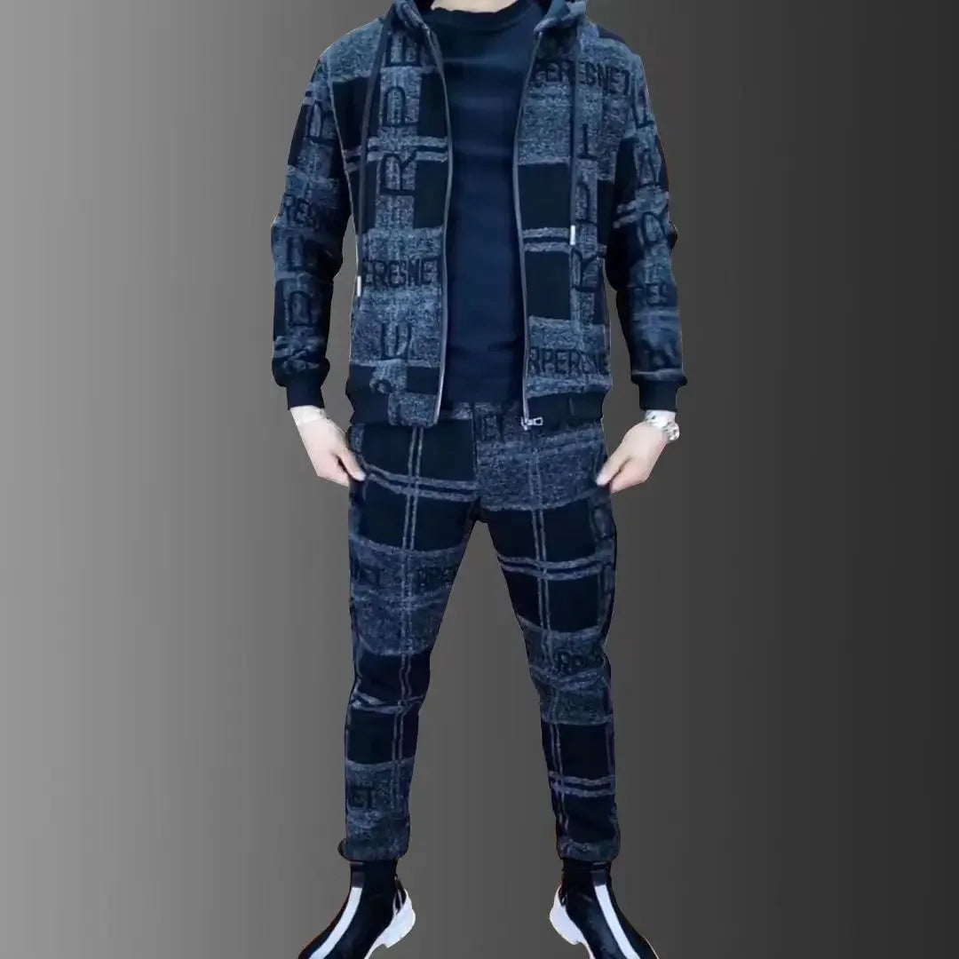 Autumn Winter New Mens Zipper Hoodie Tracksuit Set