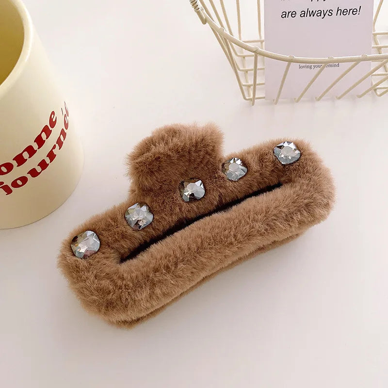 Autumn Winter Retro Oversized Geometric Plush Hair Clip