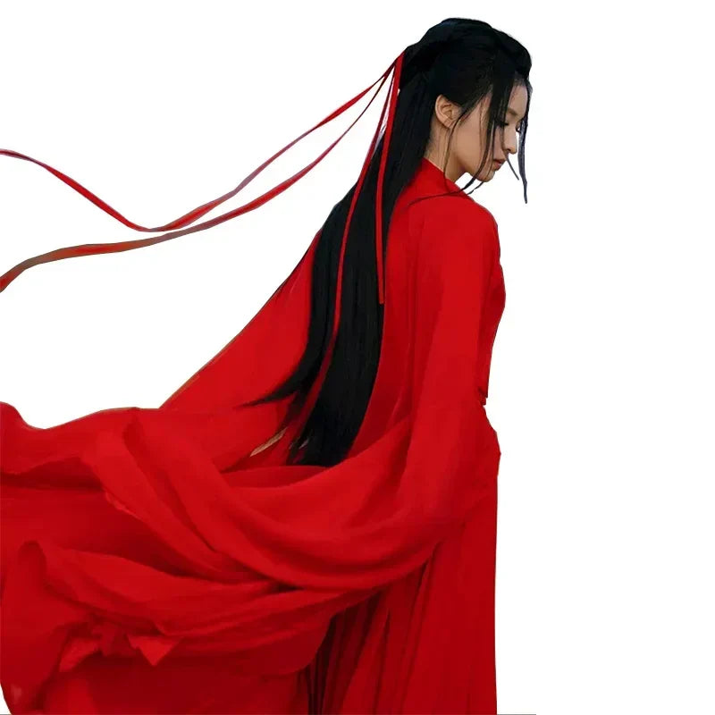 Red Chinese Traditional Hanfu Ladies Ancient Swordsman Cosplay