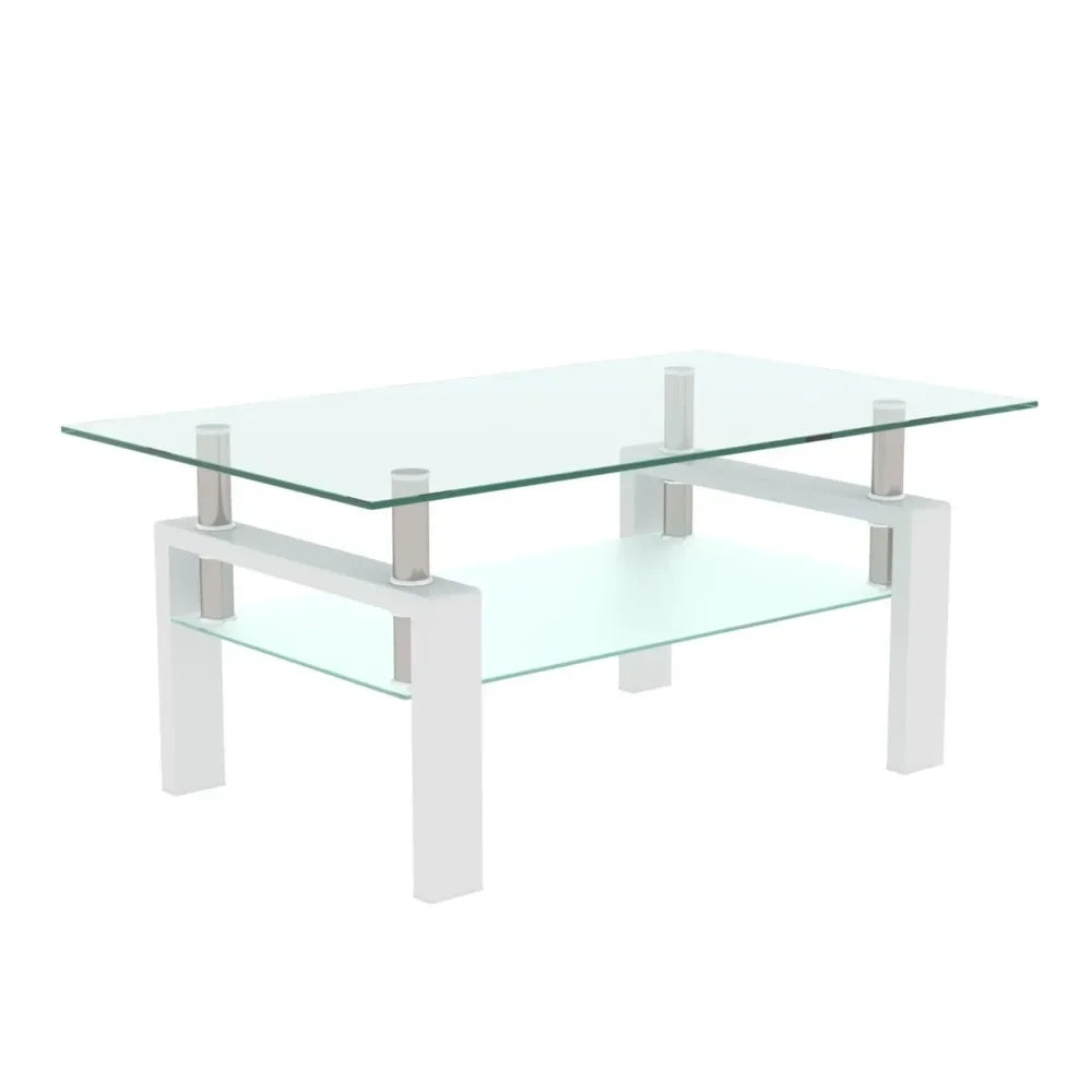 Rectangle Tempered Glass Coffee Table Metal Tube Legs