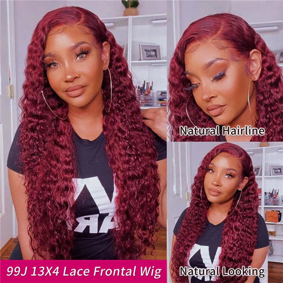 Deep Wave Wig 99j Burgundy Lace Front Wig