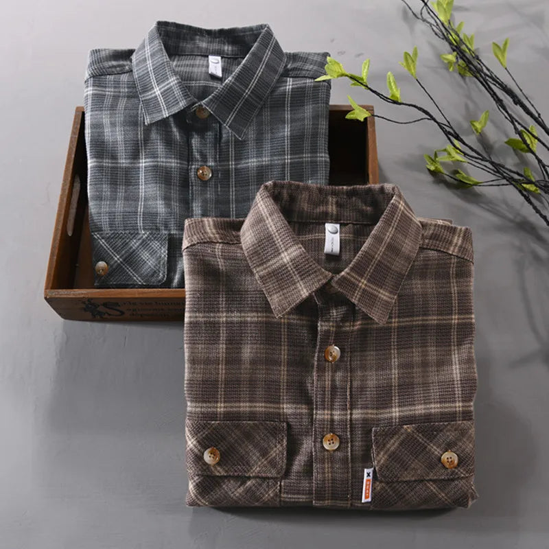 American Retro Men's Tooling Plaid Shirt Fashion Double