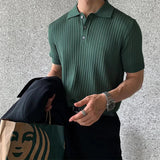 Men's Clothing Luxury Knit Polo Shirt Casual Striped