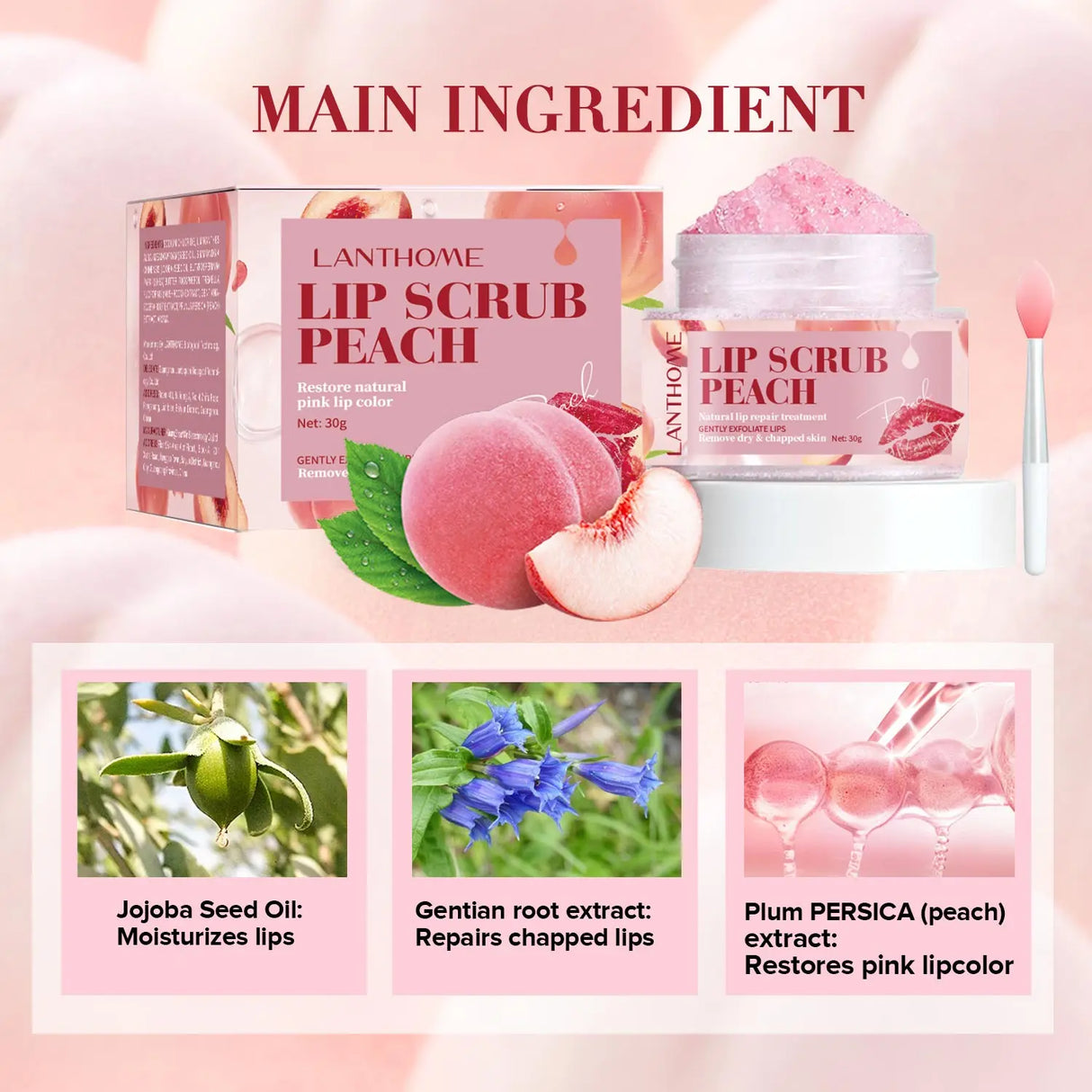 Peach Lip Scrub Exfoliating Lightening Fade Lip Lines