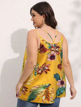 Polyester Plus Size Womens Curvy Print Sunflower Pleated