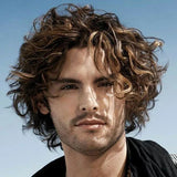 Brown Curly Wig for Men Short Synthetic Hair
