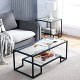 Metal Glass Coffee Table - Two-Tiered with Tempered