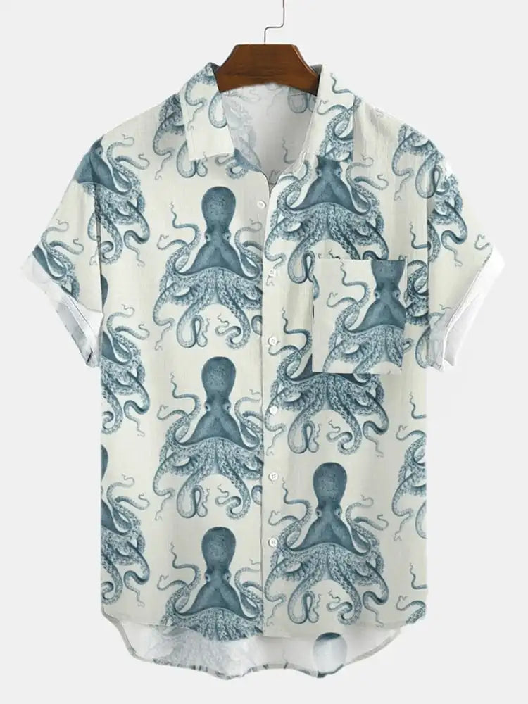 Molilulu Men's Fashion Vintage Clothing Octopus Short Sleeve