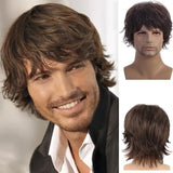 Brown Curly Wig for Men Short Synthetic Hair