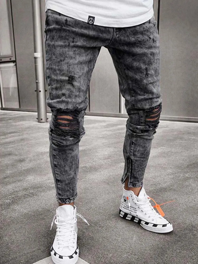 Mens Stretchy Skinny Ripped Jeans Men Slim Fit