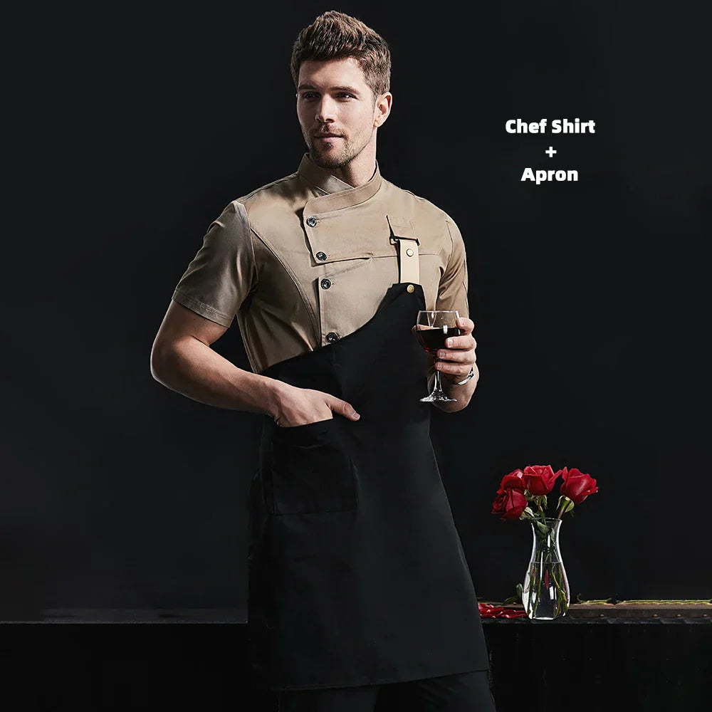 Khaki Chef Uniform Catering Workwear Head Chef Shirts