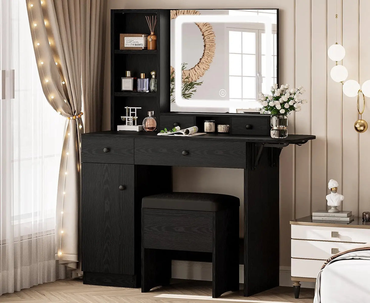 Vanity Desk with Drawers & LED Lighted Mirror