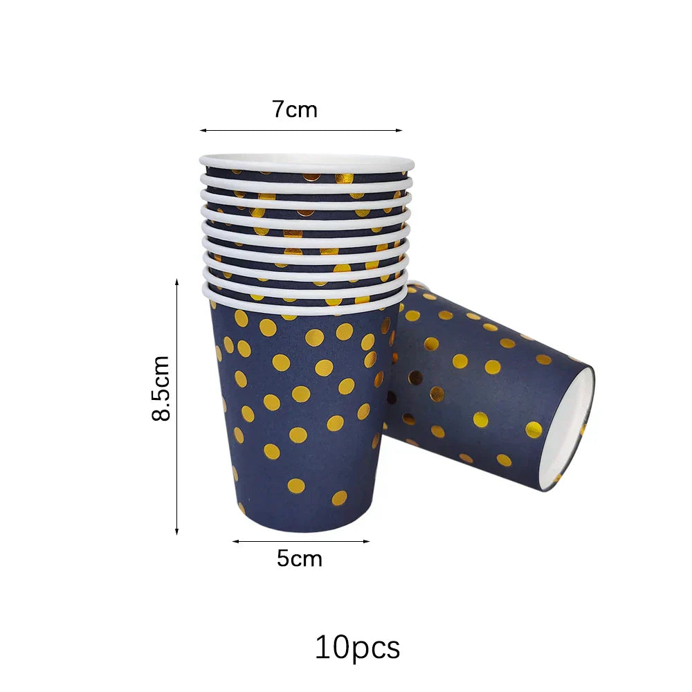 Dark Blue Gold Dot Disposable Tableware Set Paper
