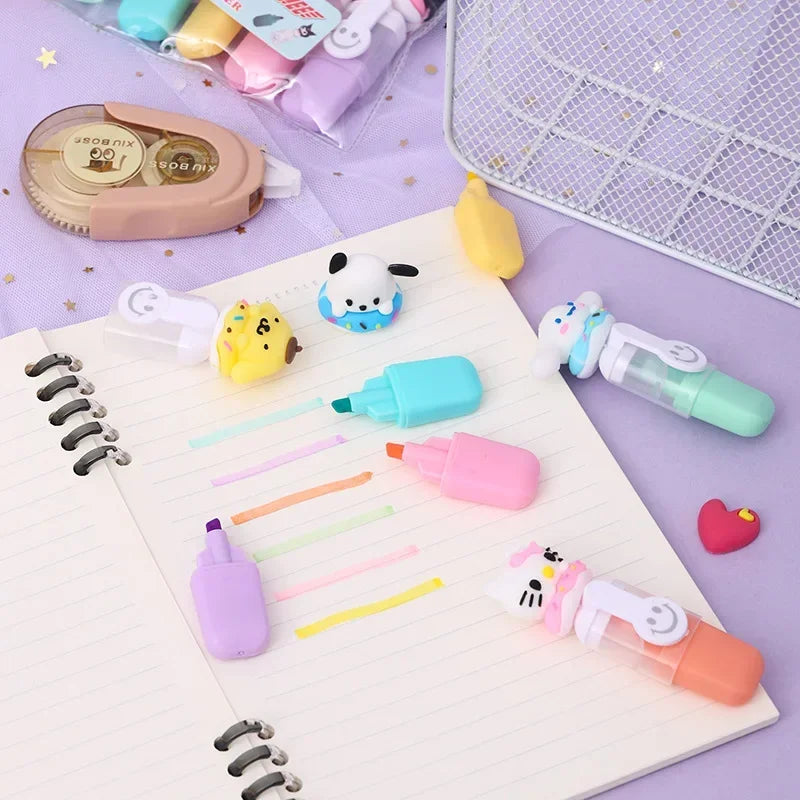 New Sanrio Highlighter 6-24pcs Kuromi Melody Soft Rubber