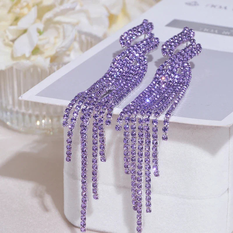 2022 New Sparkling Full Rhinestone Long Tassel Dangle