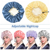Ladies Satin Nightcap Solid Color Simple Drawstring Adjustable