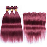 Elfriede #99J Burgundy Colored Straight Hair Bundles with