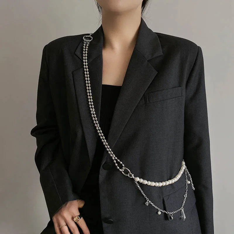 Personality Design Fashion Pearl Body Chain Pearl Gyro
