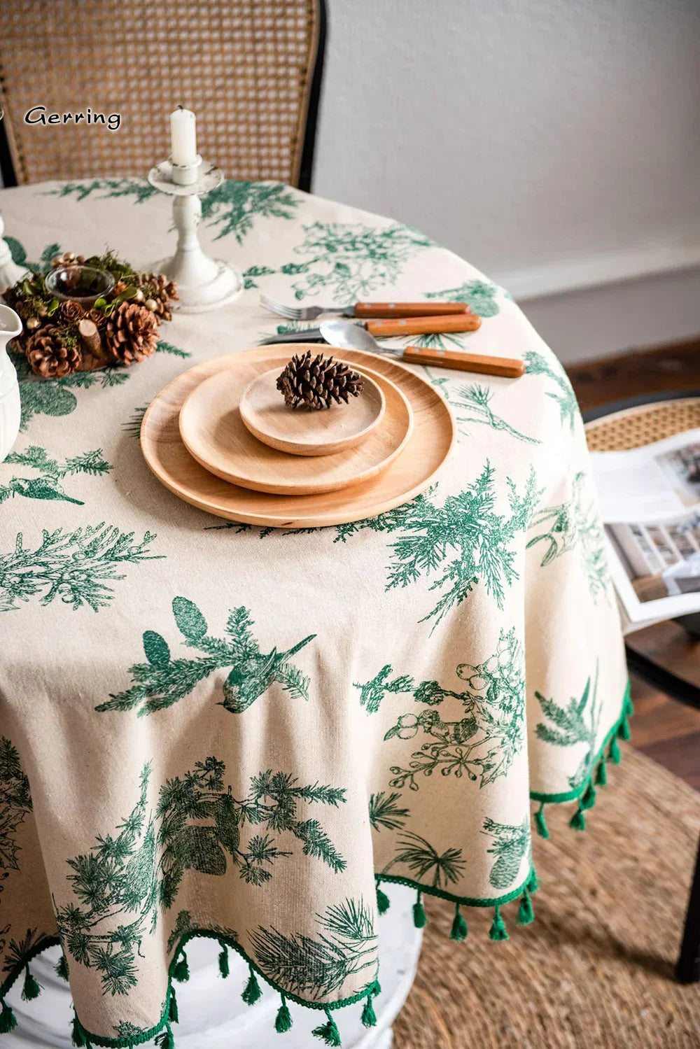 Gerring Cotton Linen Tablecloths Green Printed Table Cloth